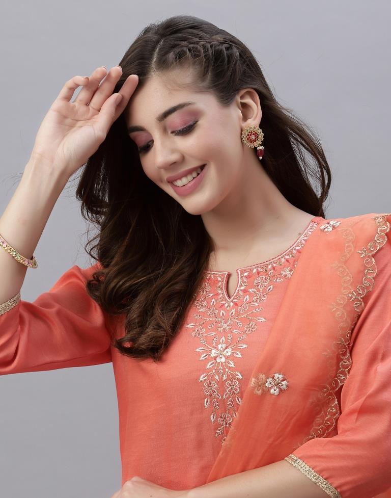 Coral Kurti With Pant And Dupatta | Leemboodi