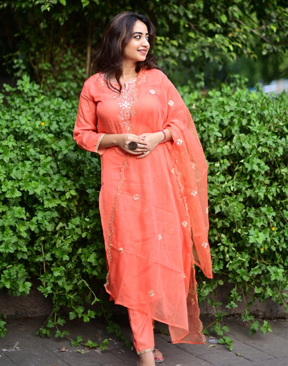 Coral Kurti With Pant And Dupatta | Leemboodi