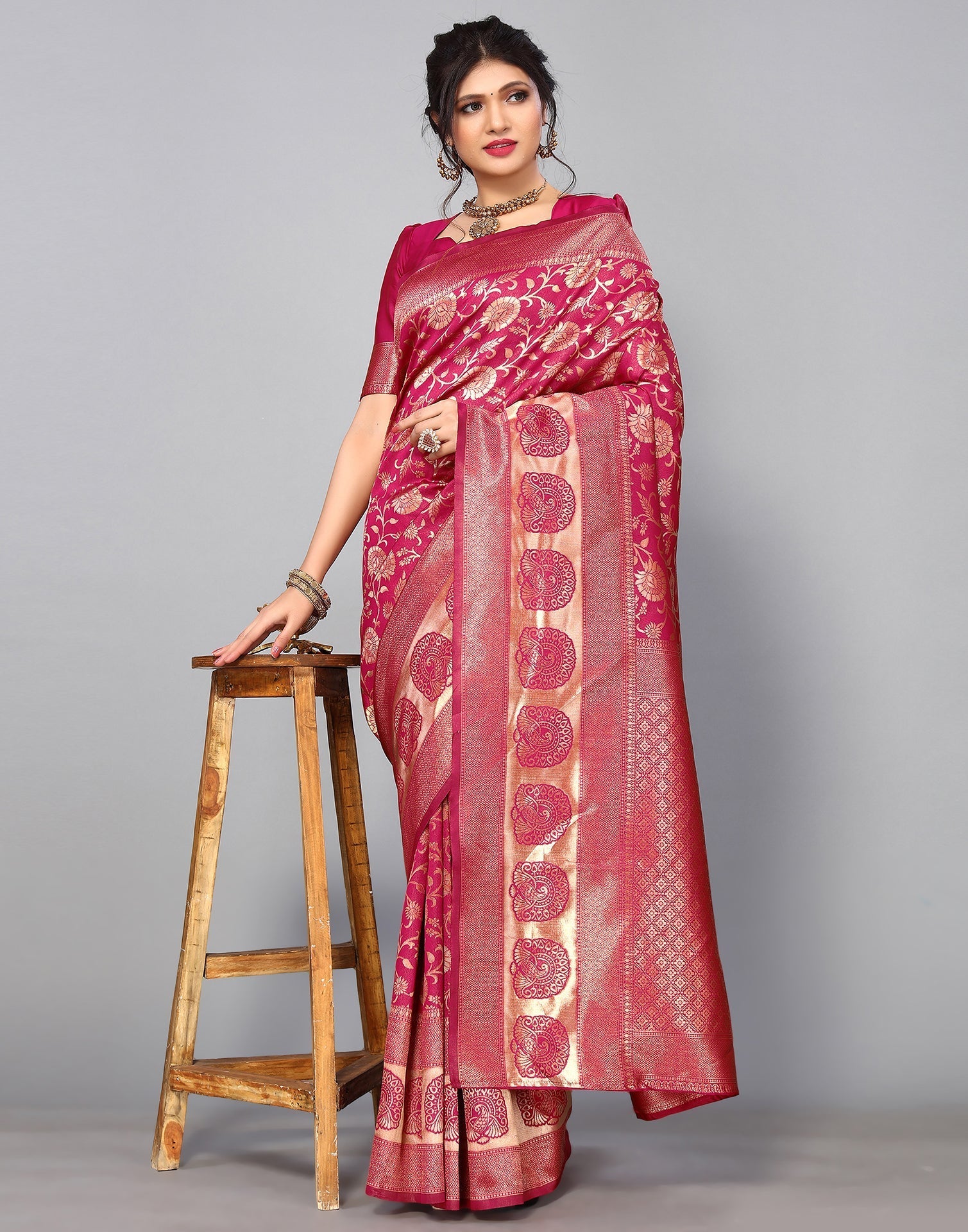 Dark Pink Banarasi Silk Saree | Sudathi