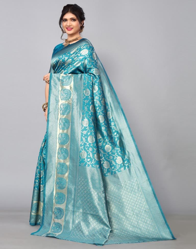 Sky Blue Banarasi Silk Saree | Sudathi
