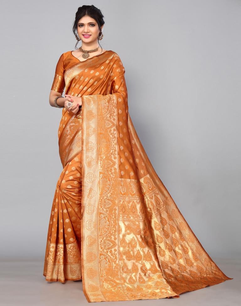 Dark Orange Banarasi Silk Saree | Sudathi