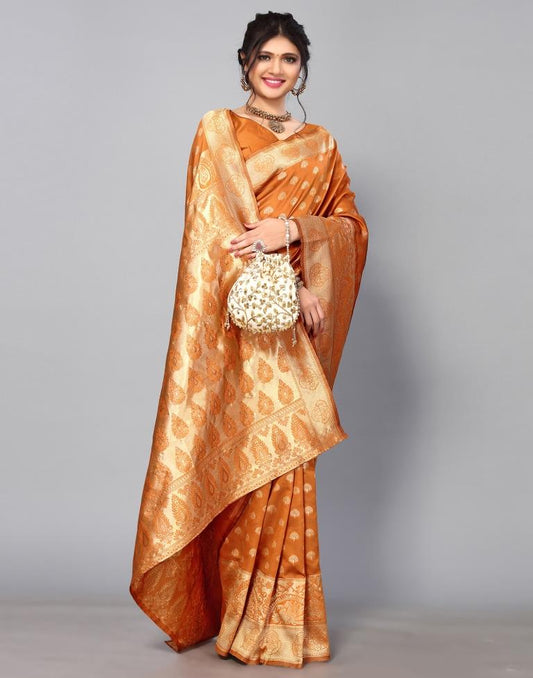 Dark Orange Banarasi Silk Saree | Sudathi