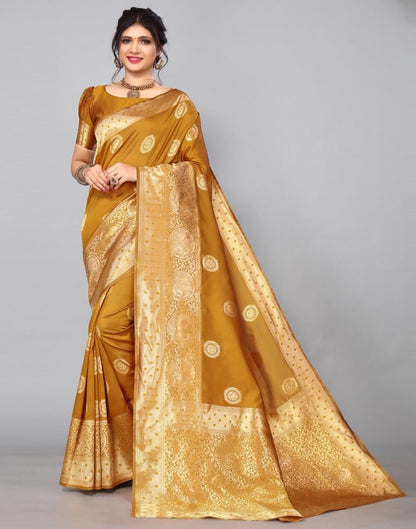 Mustard Yellow Banarasi Silk Saree | Sudathi