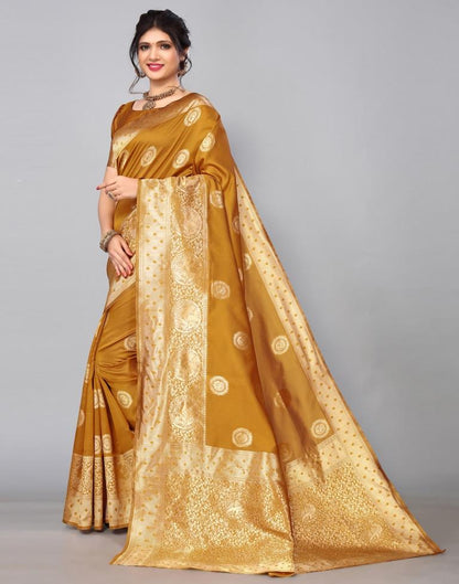 Mustard Yellow Banarasi Silk Saree | Sudathi