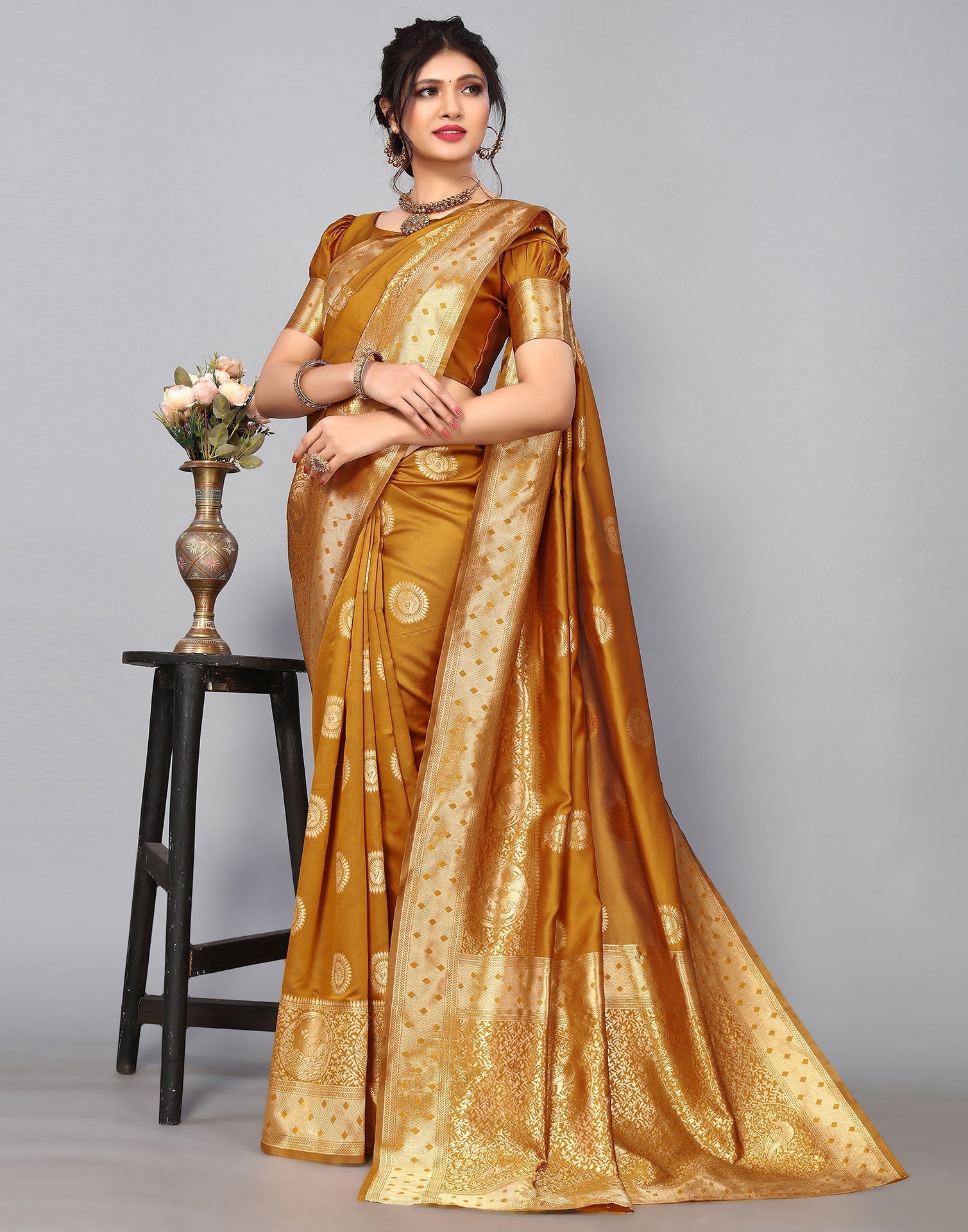 Mustard Yellow Banarasi Silk Saree | Sudathi