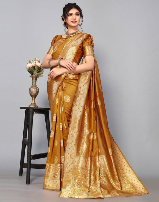 Mustard Yellow Banarasi Silk Saree | Sudathi