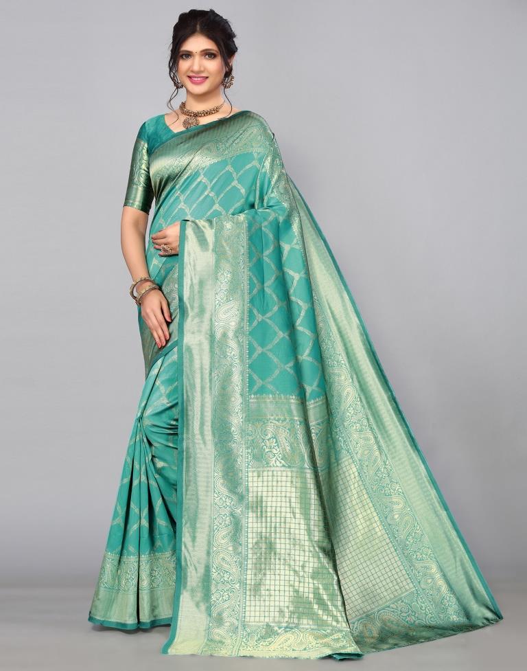 Turquoise Blue Banarasi Silk Saree | Sudathi