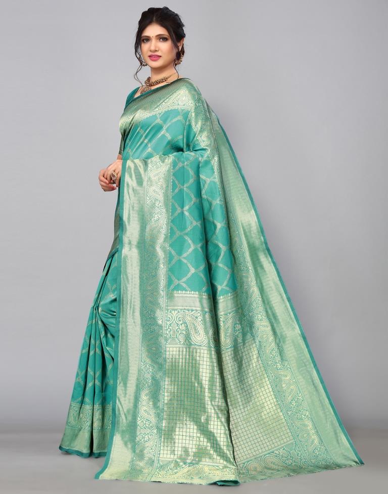 Turquoise Blue Banarasi Silk Saree | Sudathi