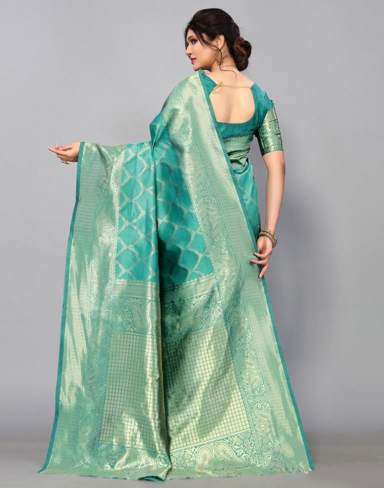 Turquoise Blue Banarasi Silk Saree | Sudathi