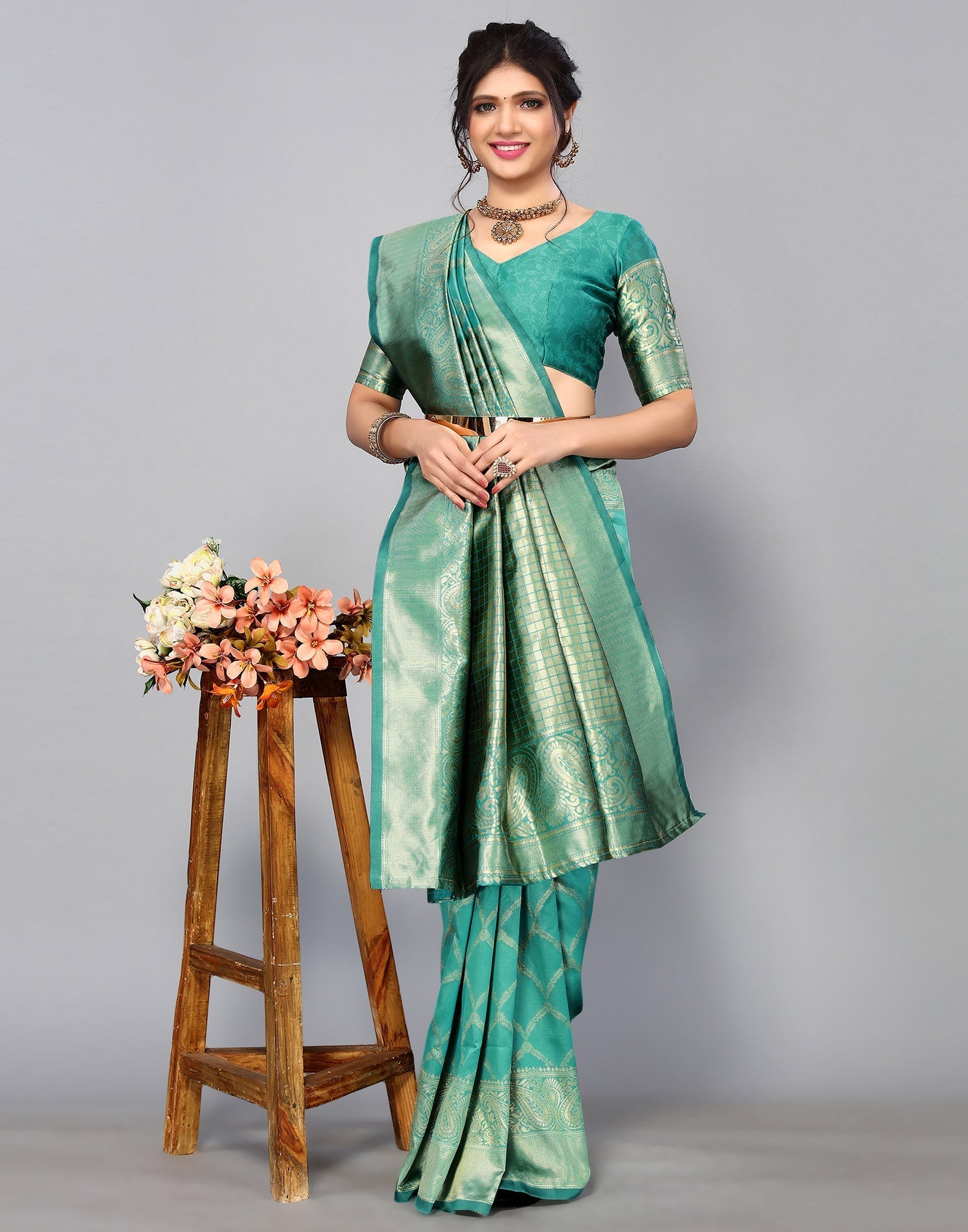 Turquoise Blue Banarasi Silk Saree | Sudathi