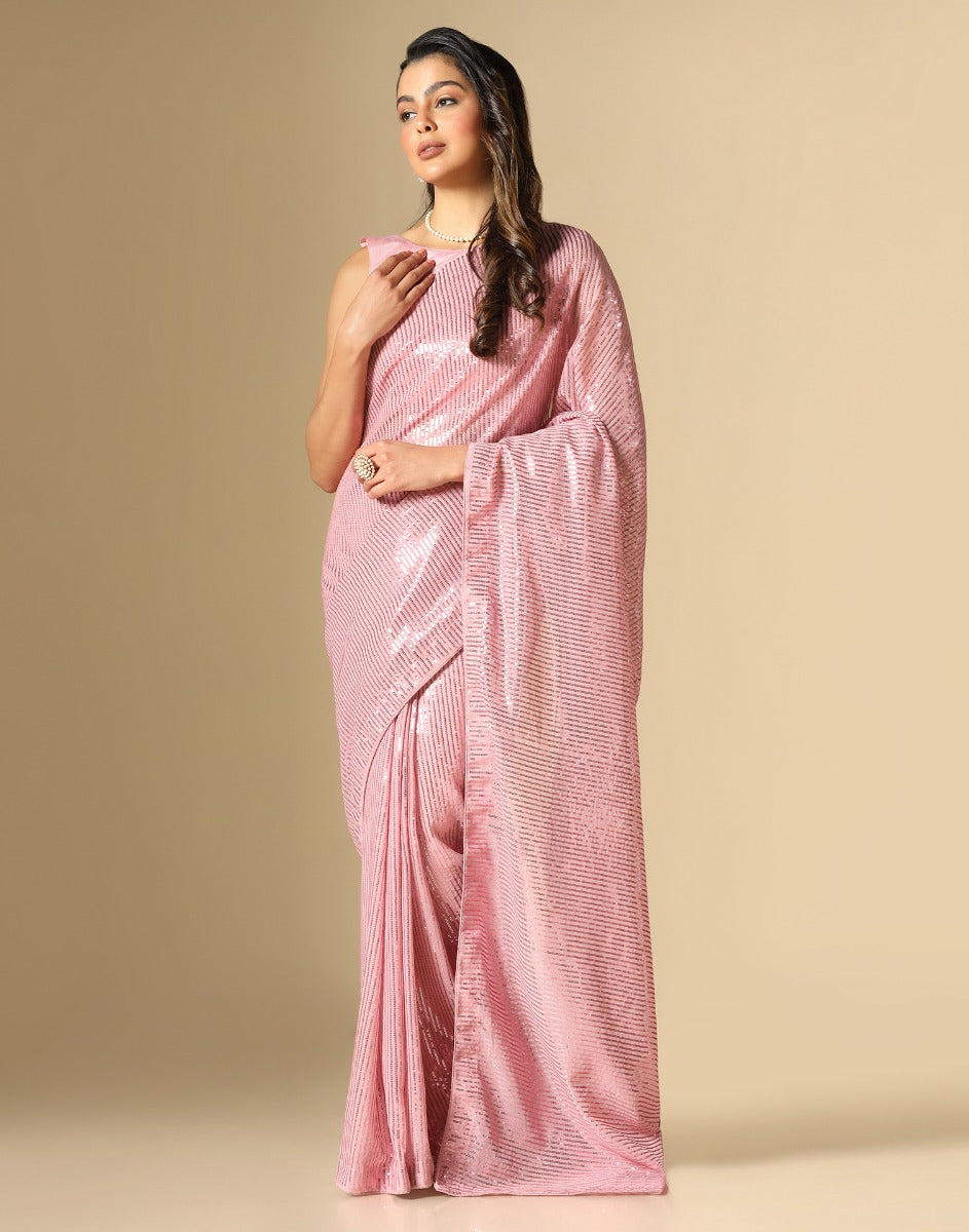Light Pink Georgette Sequence Saree | Leemboodi
