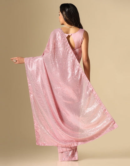 Light Pink Georgette Sequence Saree | Leemboodi