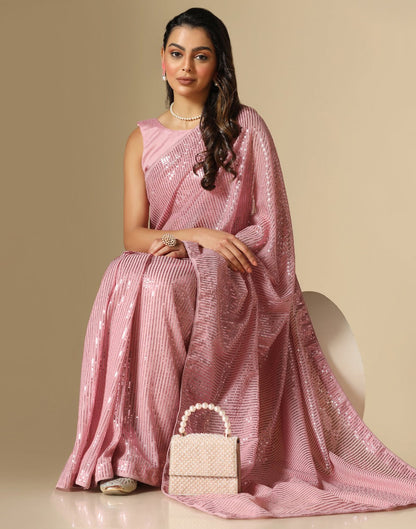 Light Pink Georgette Sequence Saree | Leemboodi