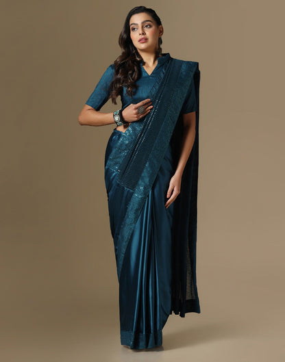 Dark Teal Georgette Sequence Saree | Leemboodi