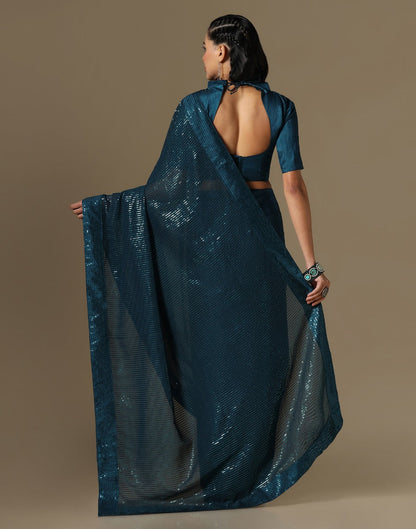 Dark Teal Georgette Sequence Saree | Leemboodi
