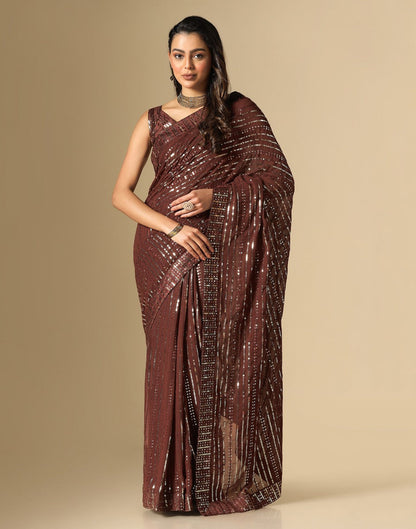 Brown Georgette Sequence Saree | Leemboodi