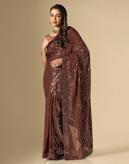 Brown Georgette Sequence Saree | Leemboodi