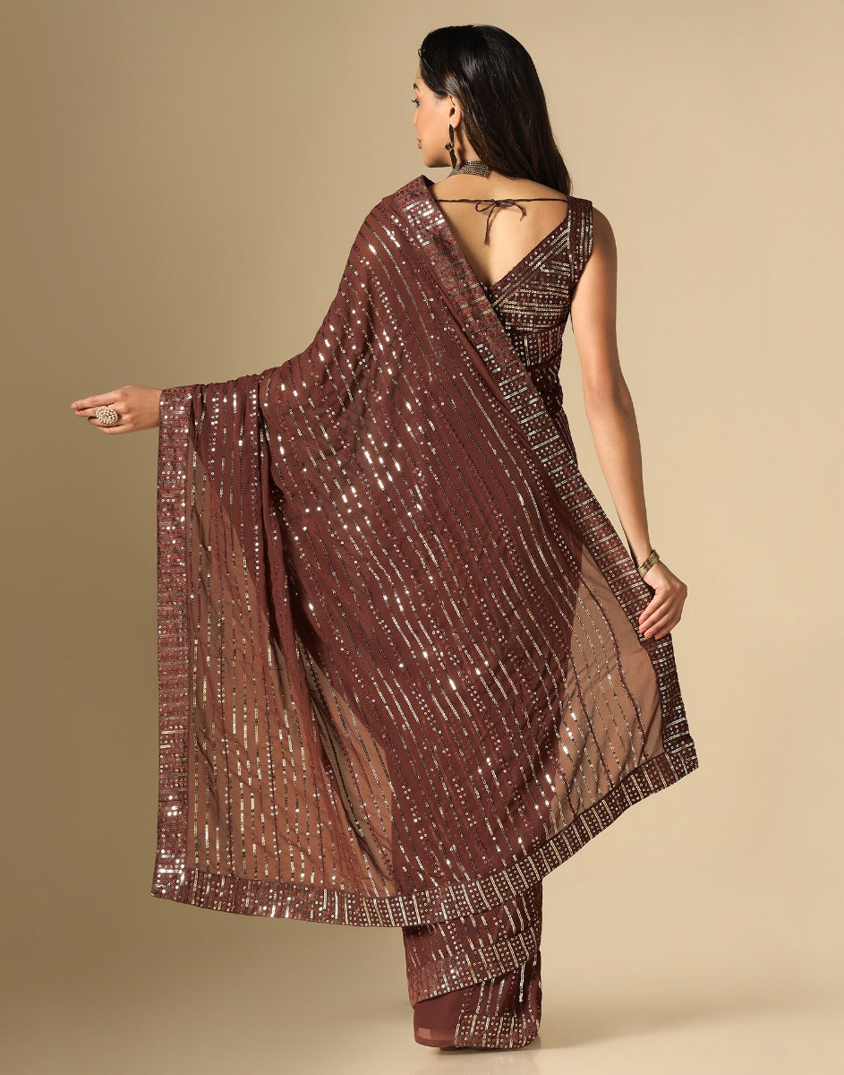 Brown Georgette Sequence Saree | Leemboodi