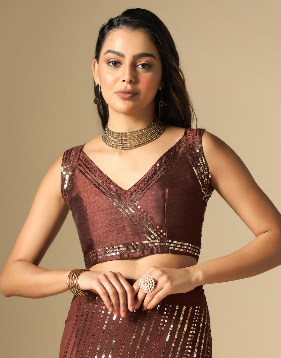 Brown Georgette Sequence Saree | Leemboodi