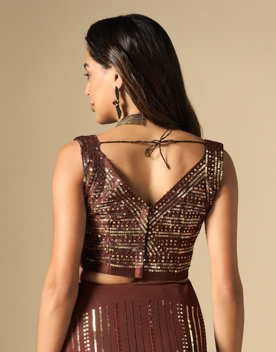 Brown Georgette Sequence Saree | Leemboodi