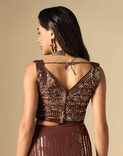 Brown Georgette Sequence Saree | Leemboodi