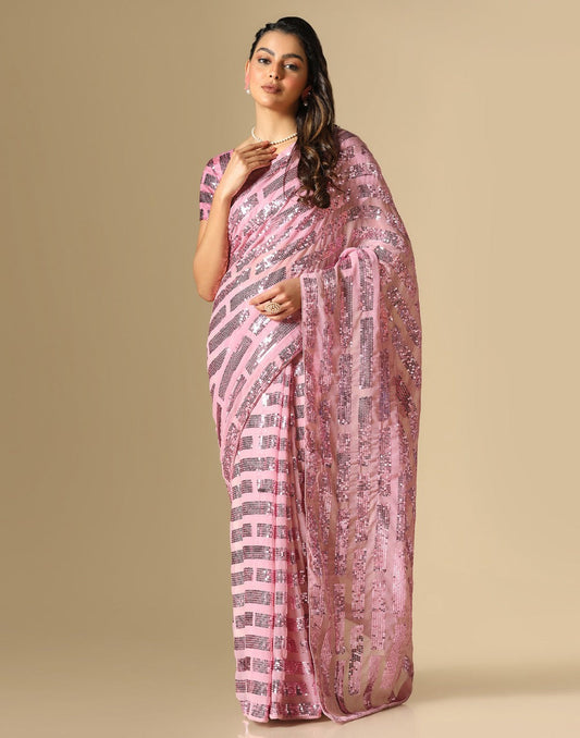 Light Pink Georgette Sequence Saree | Leemboodi