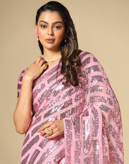 Light Pink Georgette Sequence Saree | Leemboodi