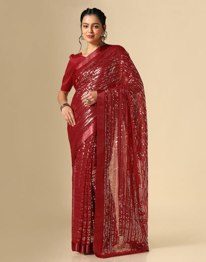 Maroon Georgette Sequence Saree | Leemboodi