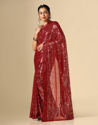 Maroon Georgette Sequence Saree | Leemboodi
