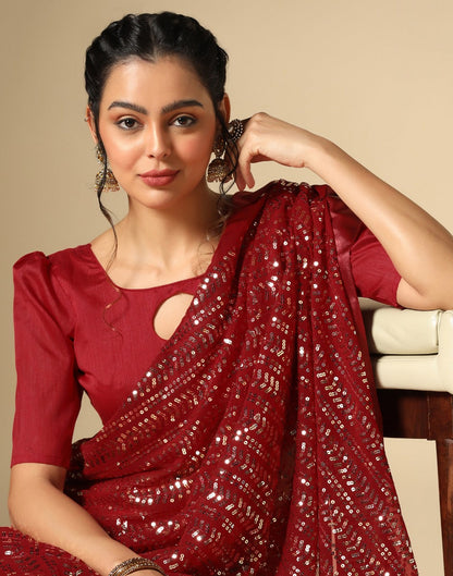 Maroon Georgette Sequence Saree | Leemboodi