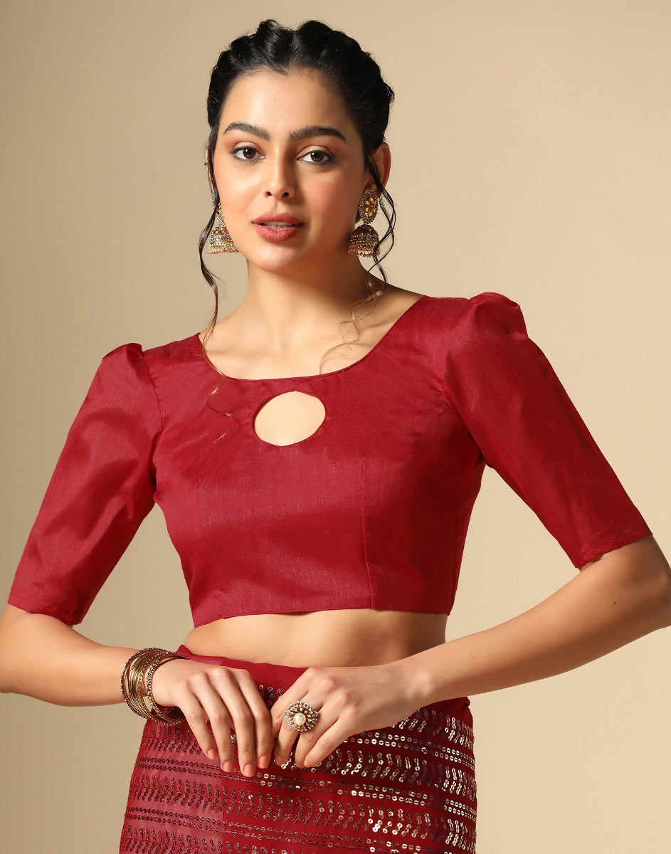 Maroon Georgette Sequence Saree | Leemboodi