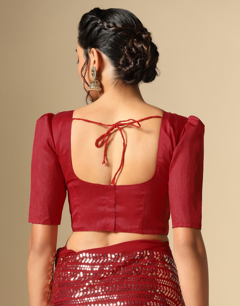 Maroon Georgette Sequence Saree | Leemboodi