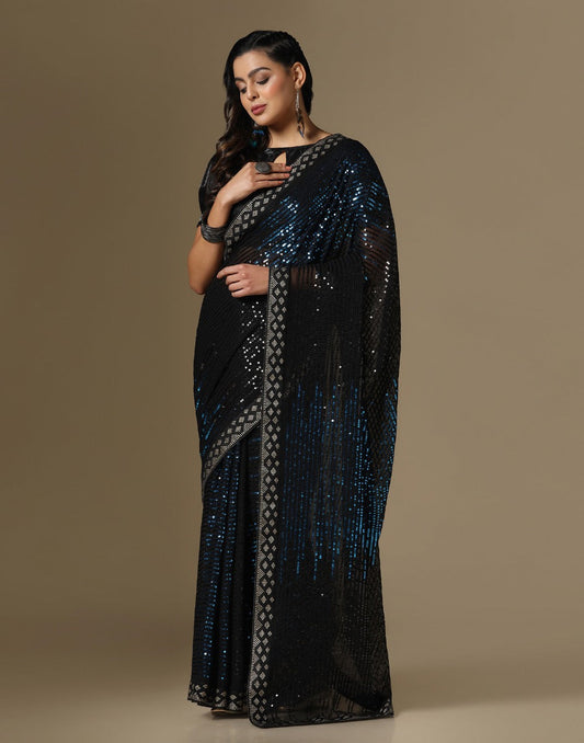 Black Georgette Sequence Saree | Leemboodi