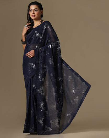 Navy Blue Georgette Sequence Saree | Leemboodi