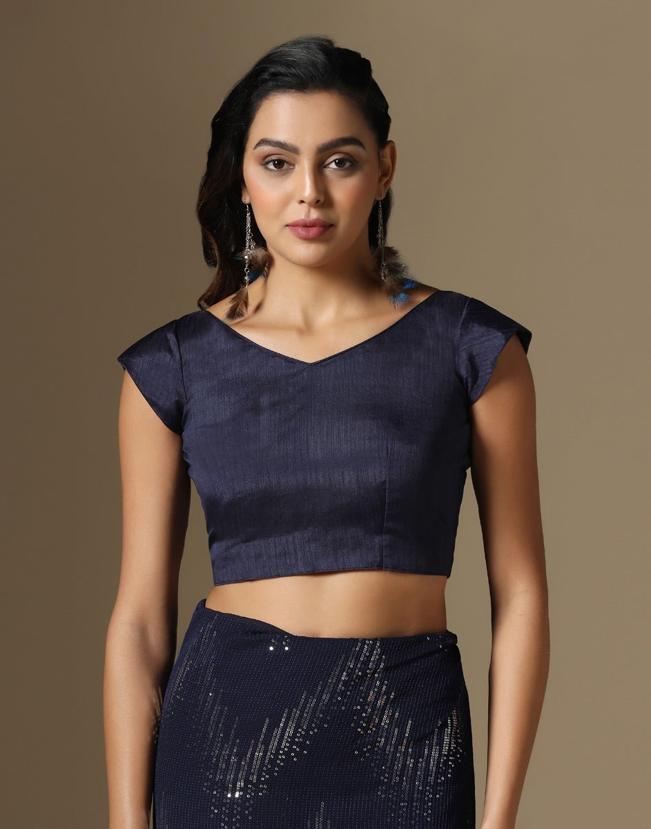 Navy Blue Georgette Sequence Saree | Leemboodi