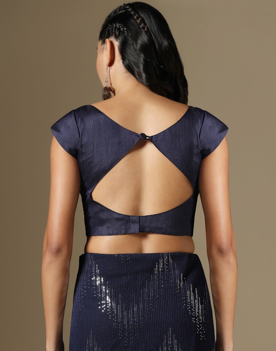 Navy Blue Georgette Sequence Saree | Leemboodi