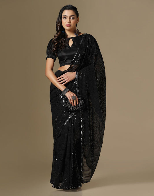 Black Georgette Sequence Saree | Leemboodi