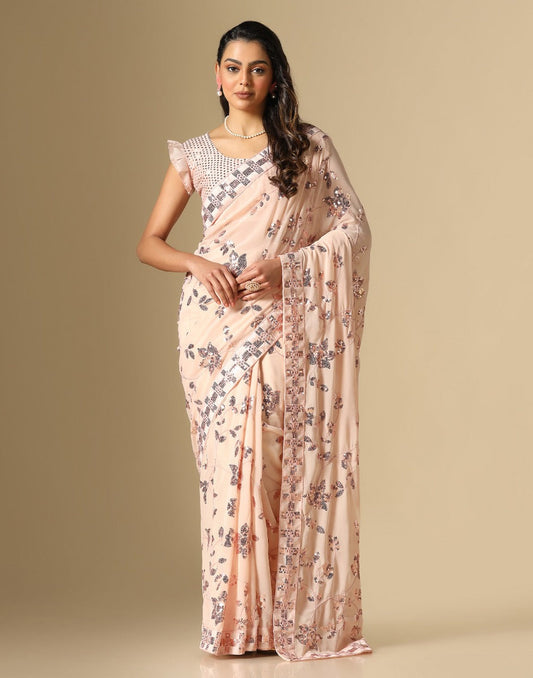 Peach Georgette Sequence Saree | Leemboodi