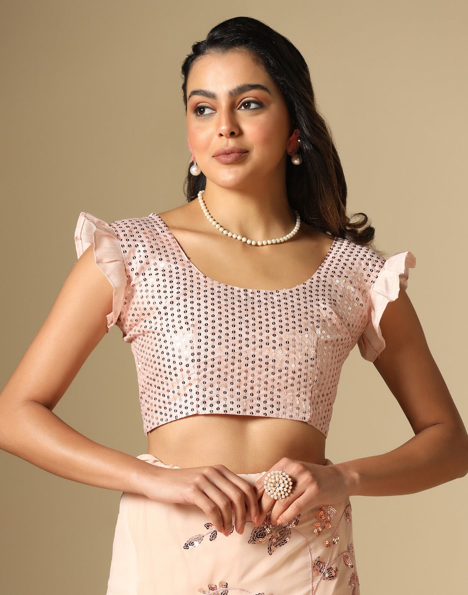 Peach Georgette Sequence Saree | Leemboodi