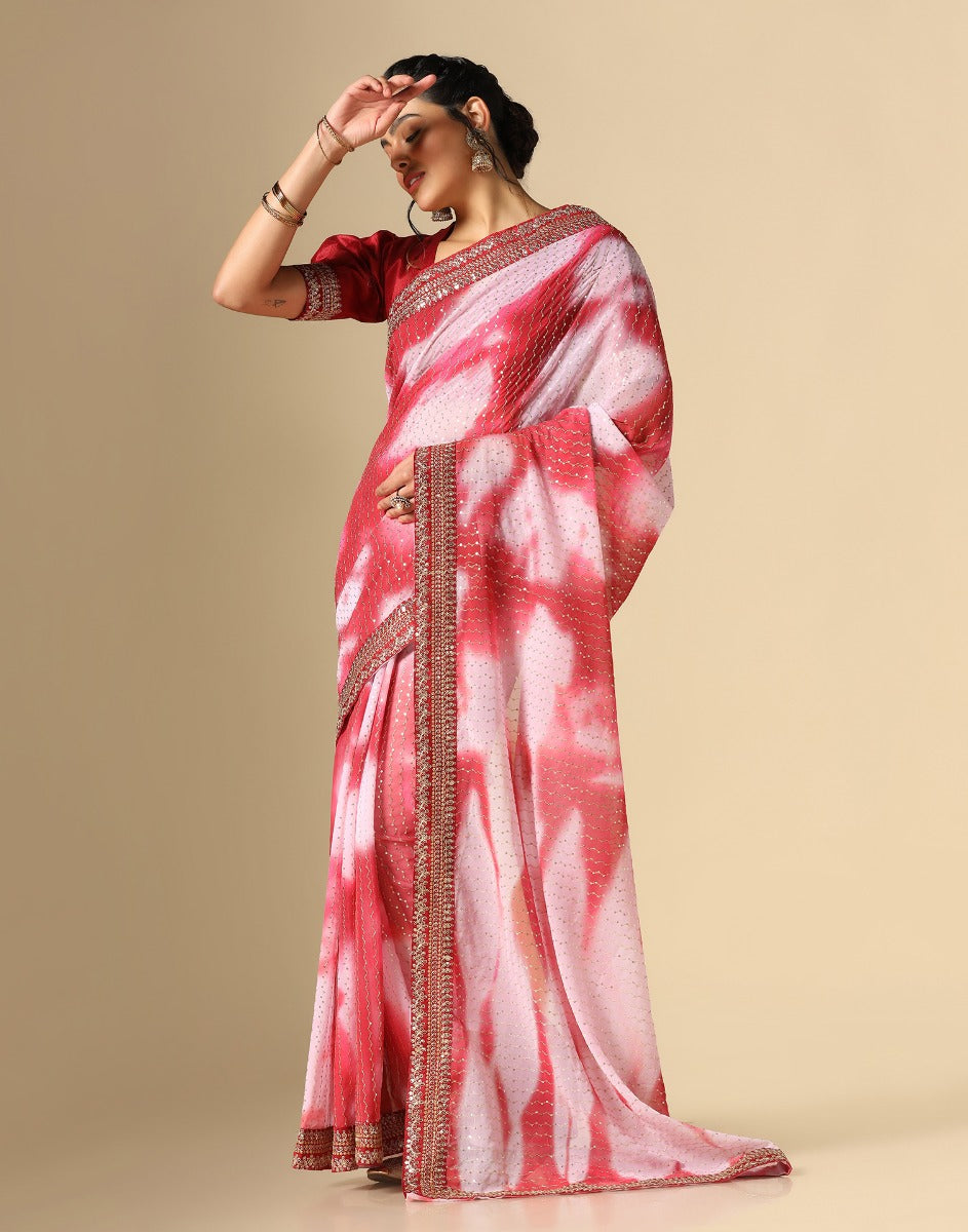 Light Pink Georgette Sequence Saree | Leemboodi