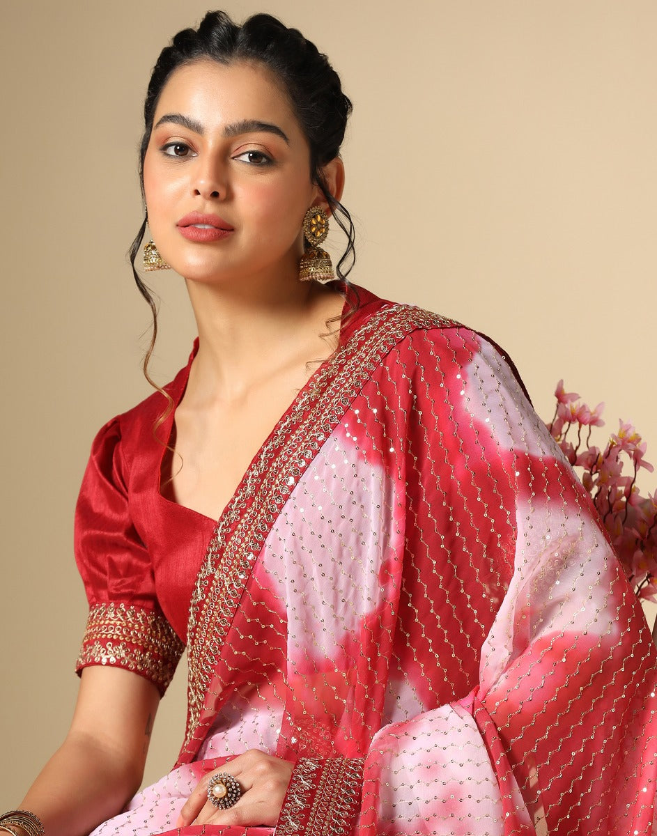 Light Pink Georgette Sequence Saree | Leemboodi