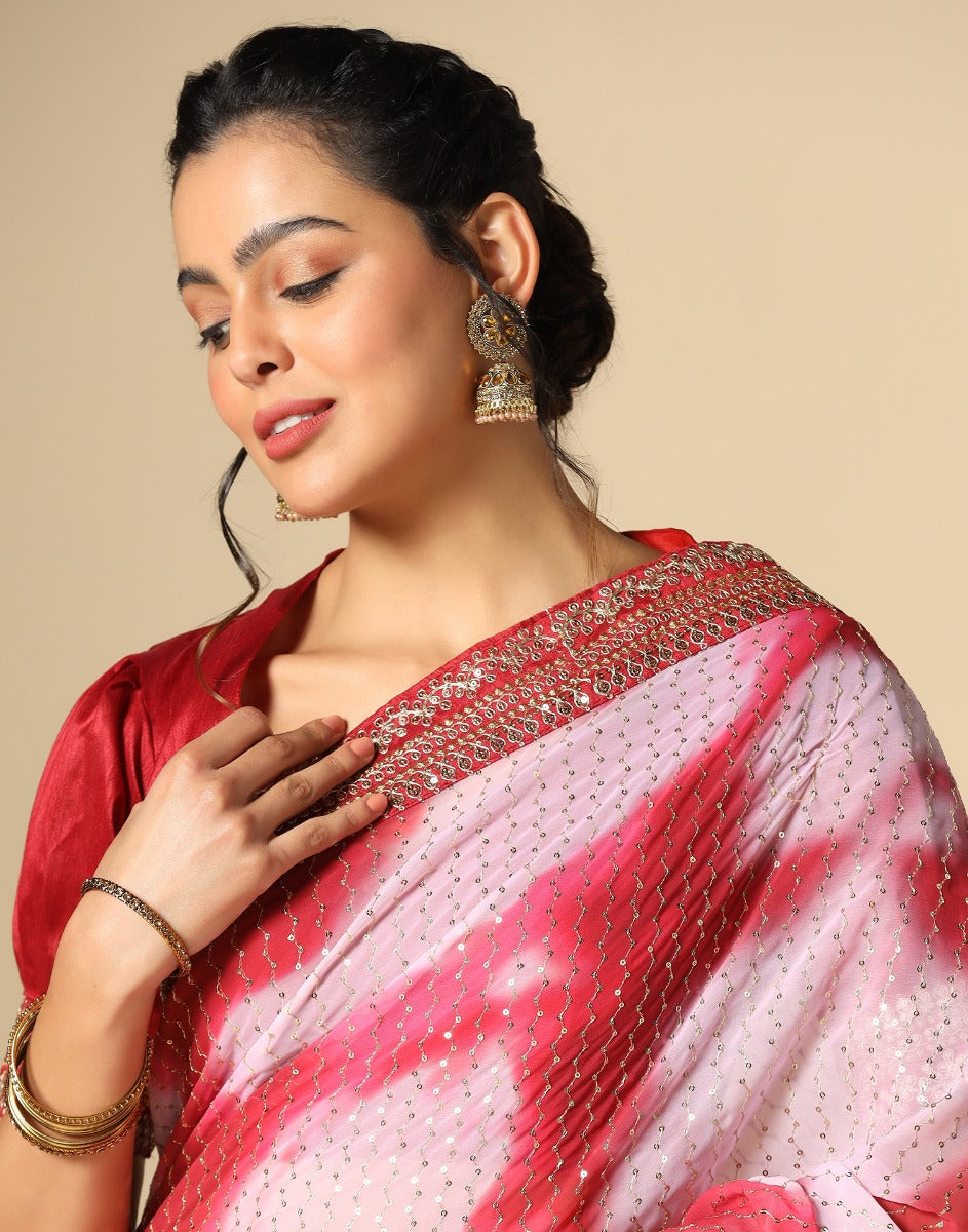 Light Pink Georgette Sequence Saree | Leemboodi