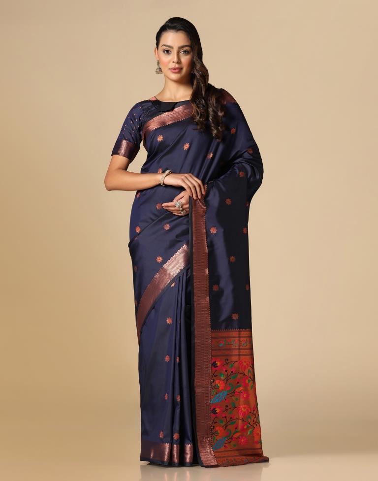 Dark Blue Silk Saree | Leemboodi