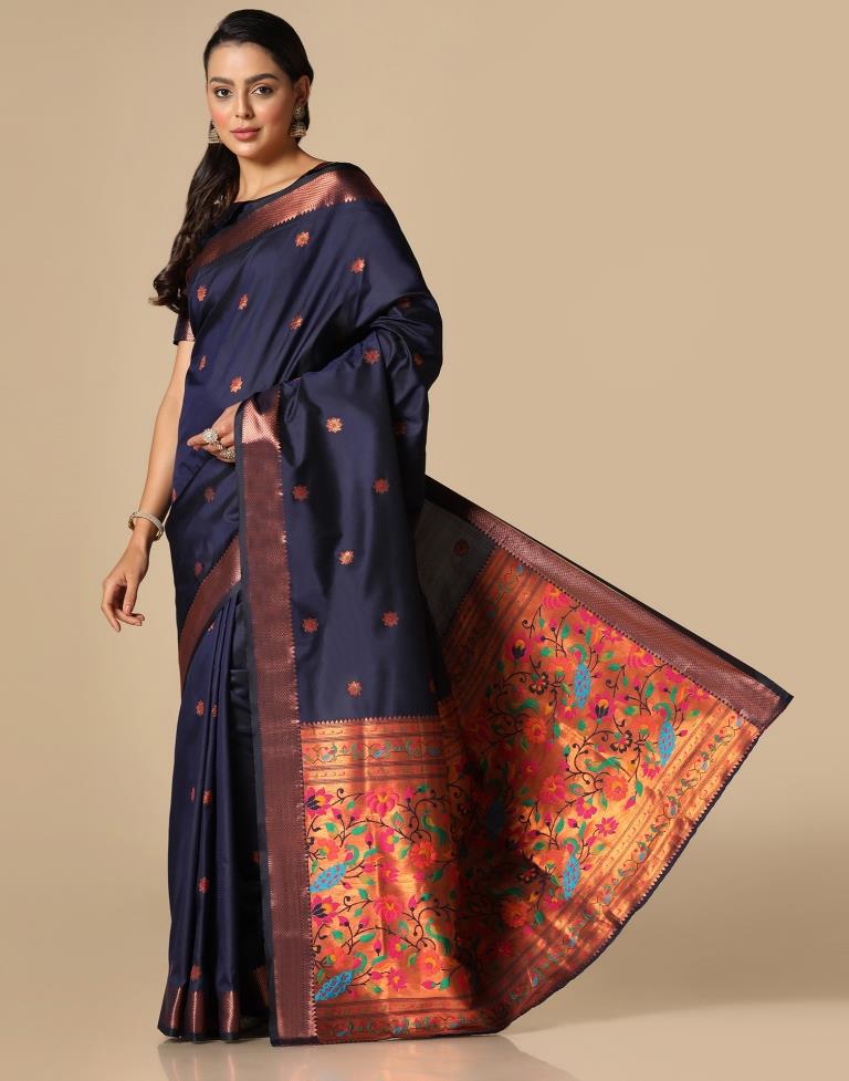 Dark Blue Silk Saree | Leemboodi
