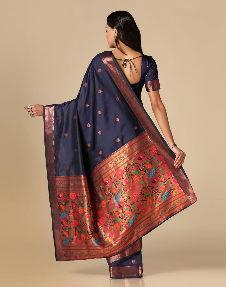 Dark Blue Silk Saree | Leemboodi
