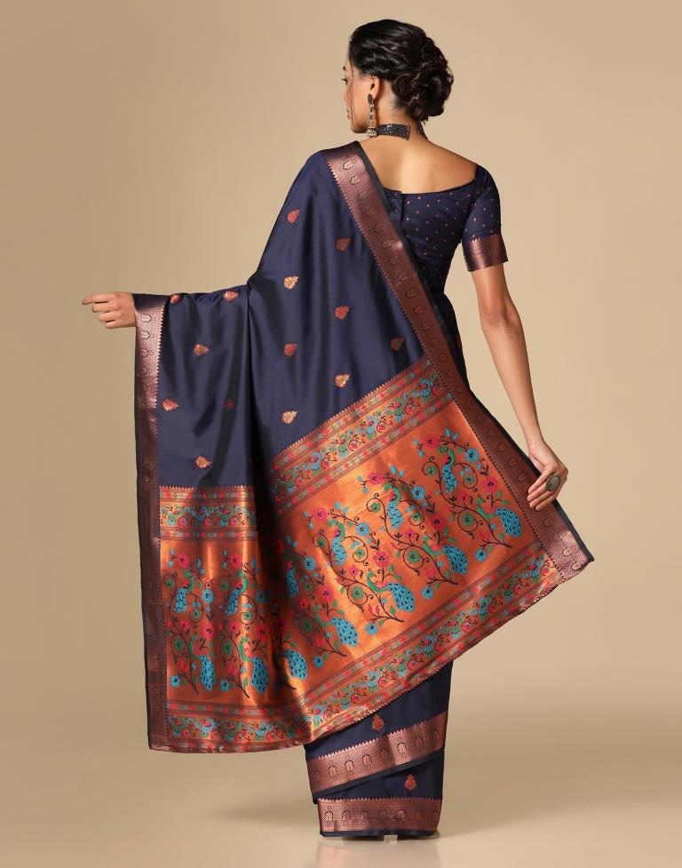 Dark Blue Silk Saree | Leemboodi