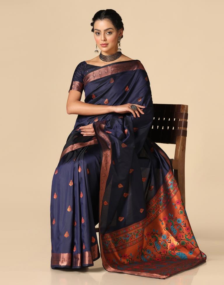 Dark Blue Silk Saree | Leemboodi