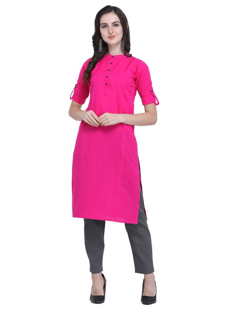 Decent Pink Coloured Dyed Khadi Cotton Kurti | Sudathi