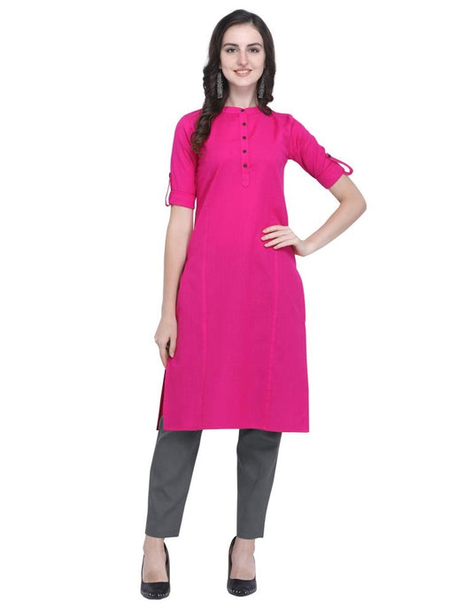 Decent Pink Coloured Dyed Khadi Cotton Kurti | Sudathi