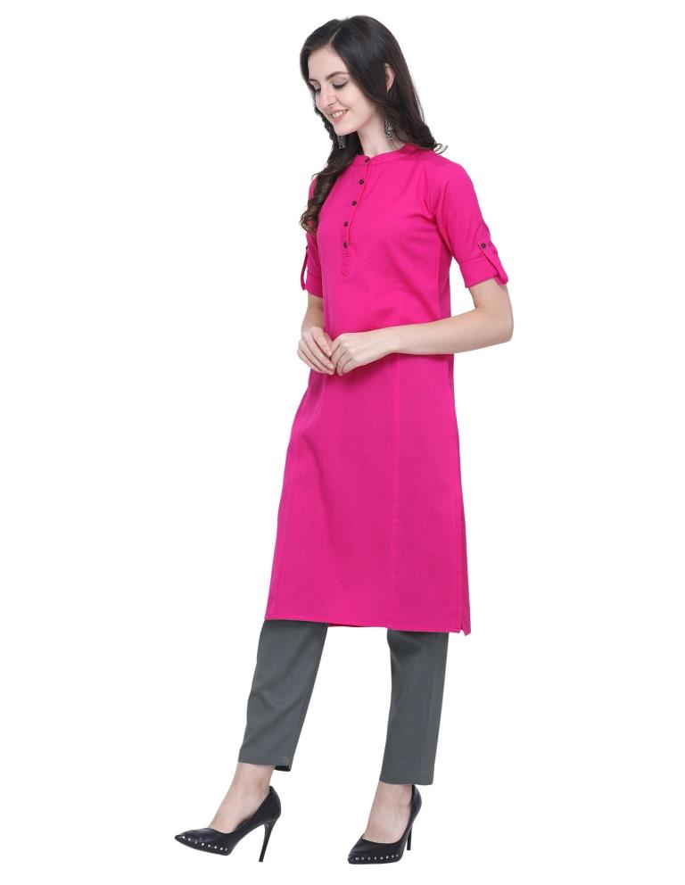 Decent Pink Coloured Dyed Khadi Cotton Kurti | Sudathi